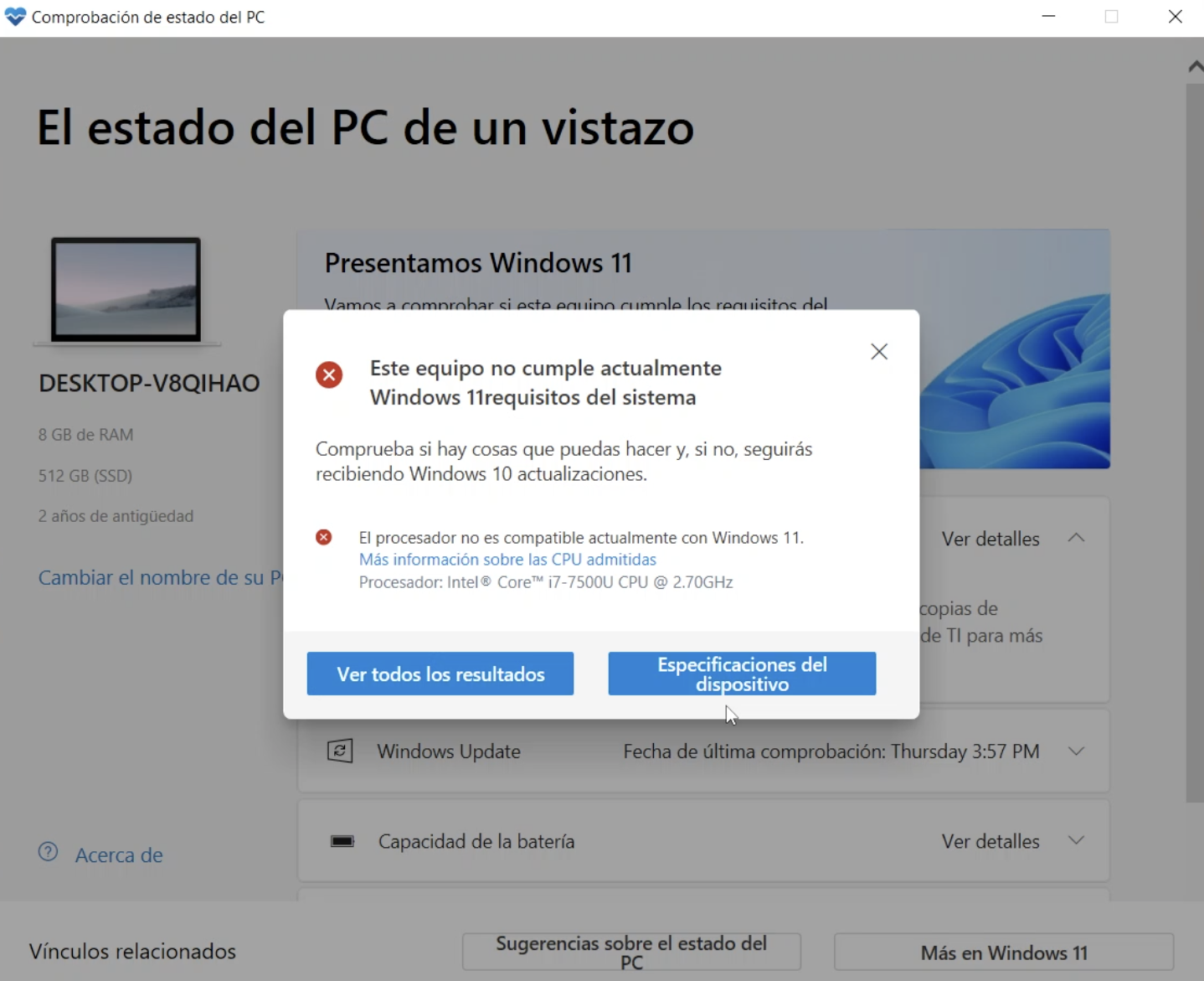 Diagnóstico negativo en instalación de Windows 11